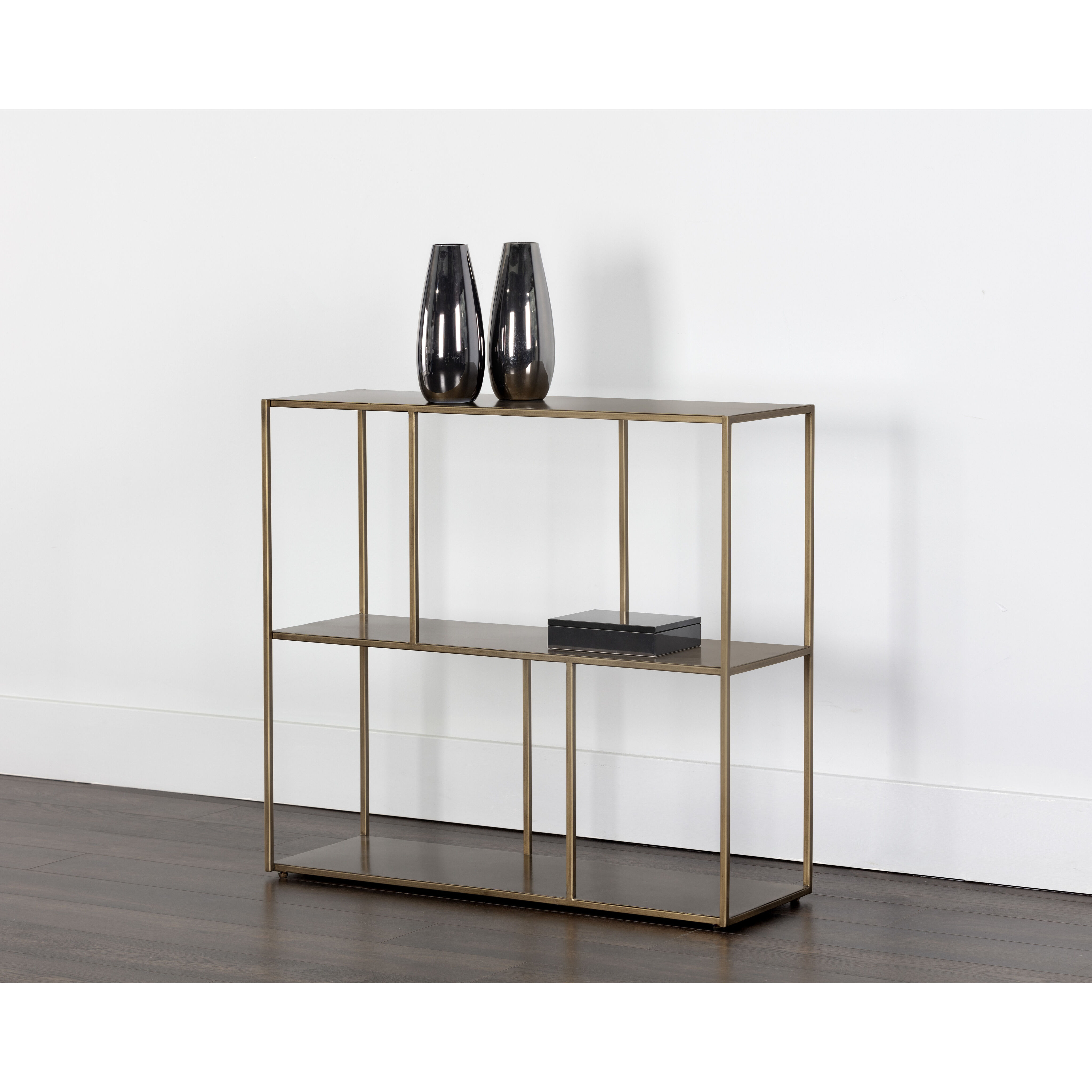 Eiffel Antique Brass Low Bookcase, Medium